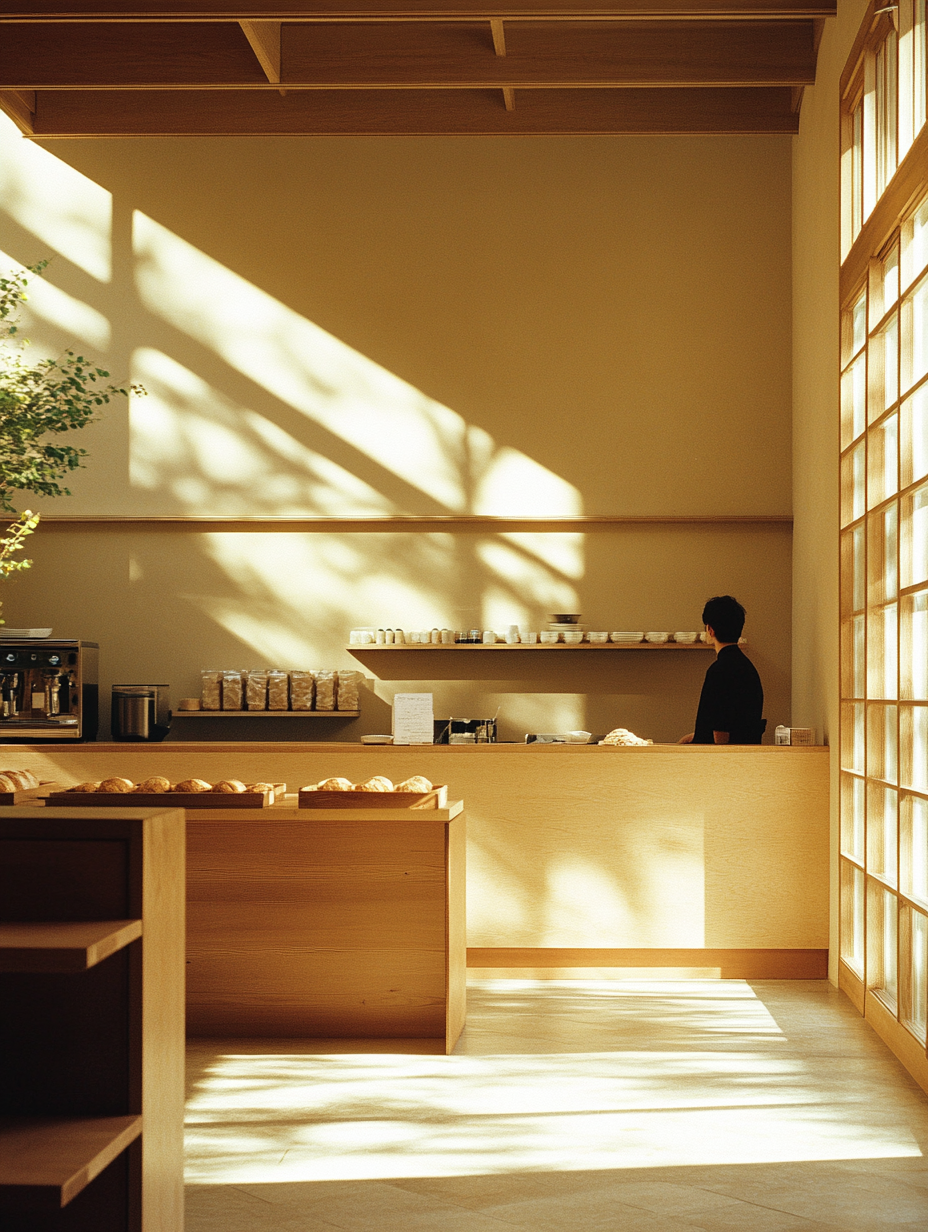 店内の朝の光