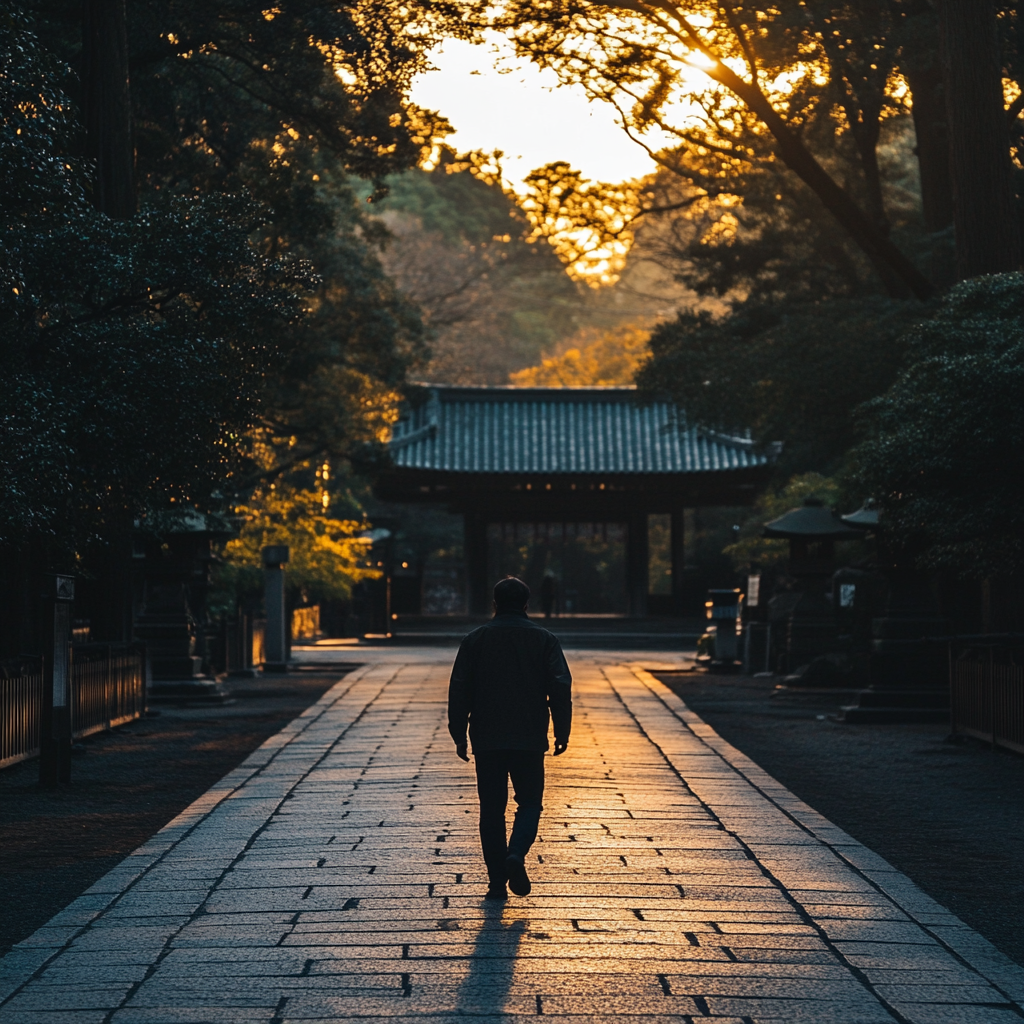 石畳を歩く旅人